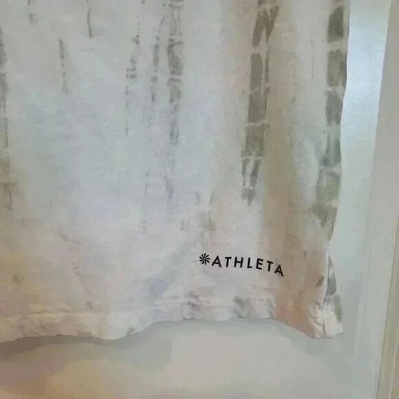 Athleta Women's White/Green Cotton Crew Neck Short Sleeve T-Shirt - Picture 6 of 8